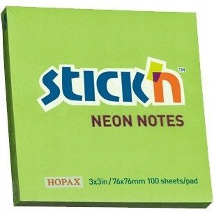 Bloczek STICK&quot;N 76x76mm zielony neonowy 100k 21167 STICK&quot;N