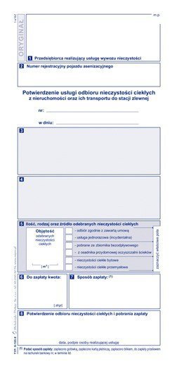 S-105-8 Potwierdzenie usługi odbioru nieczystości ciekłych oraz ich transportu do stacji zlewnej MICHALCZYK I PROKOP