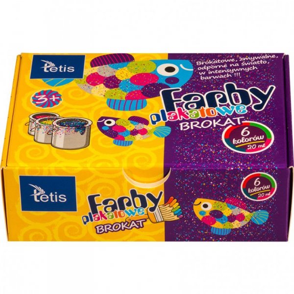 Farby plakatowe brokatowe 20ml. 6 kolorów KF003-A TETIS