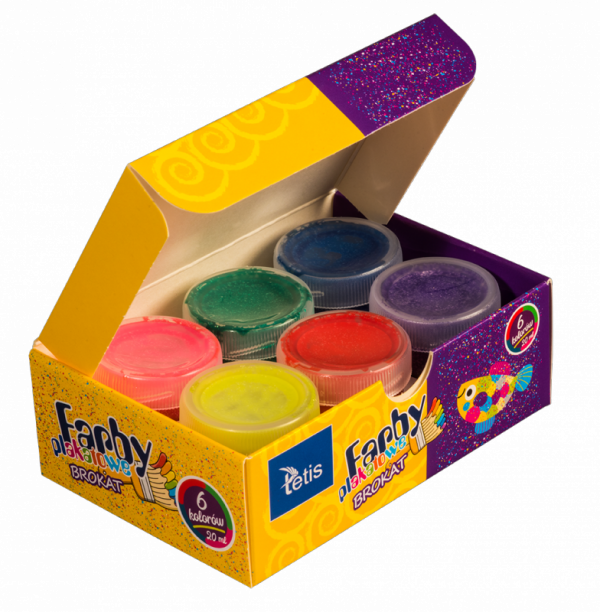 Farby plakatowe brokatowe 20ml. 6 kolorów KF003-A TETIS
