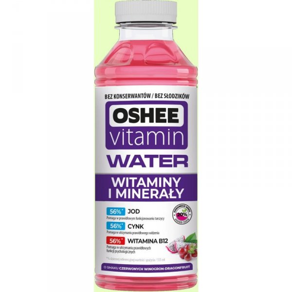 Napój OSHEE VITAMIN WATER Witaminy i Minerały o smaku czerwonych winogron/dragonfruit 555ml