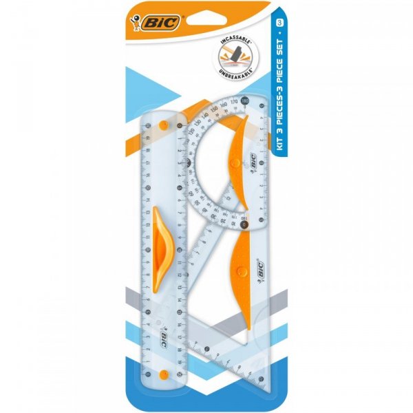 Komplet geometryczny z linijką 20cm z uchwytem + ekierka+kątomierz 9927281 BIC