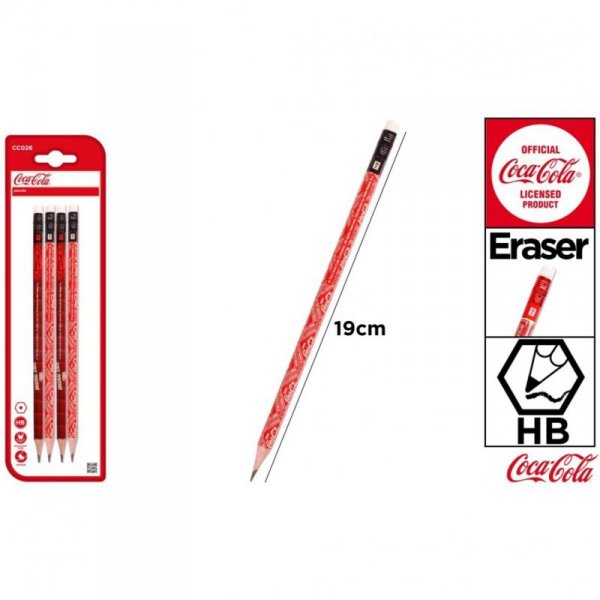 Ołówek HB z gumką 4szt. logo COCA-COLA CC026 MP Poland