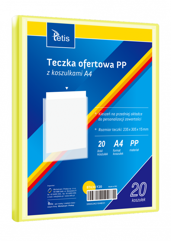Teczka ofertowa A4 PP 20 koszulek ŻÓŁTA BT630-Y20 TETIS