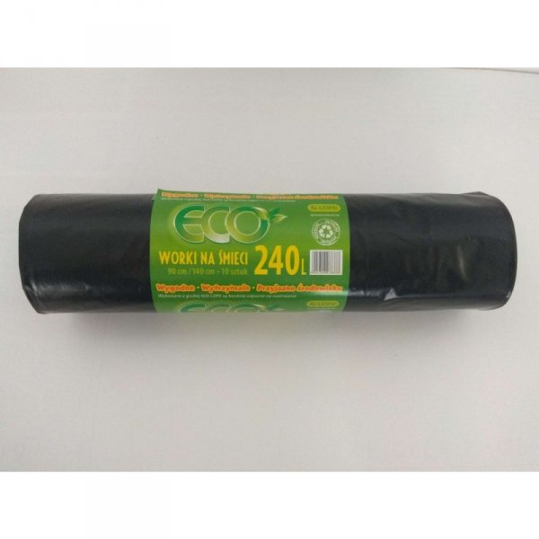 Worki na śmieci 240L 50mic LDPE czarne (10szt) 90cm/140cm