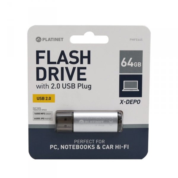 Pamięć USB-A 64GB PLATINET X-DEPO USB 2.0 srebrny (43613)