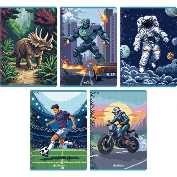 Zeszyt A5 32k linia podwójna kolorowa PIXEL FUN chłopięcy 400207520 HERLITZ