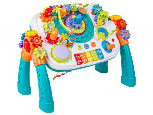 Multifunkcyjny Edukacyjny Stolik 2w1 Pianinko Ciuchcia Mikrofon Klocki Bluetooth Akumulator