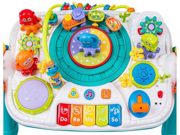 Multifunkcyjny Edukacyjny Stolik 2w1 Pianinko Ciuchcia Mikrofon Klocki Bluetooth Akumulator