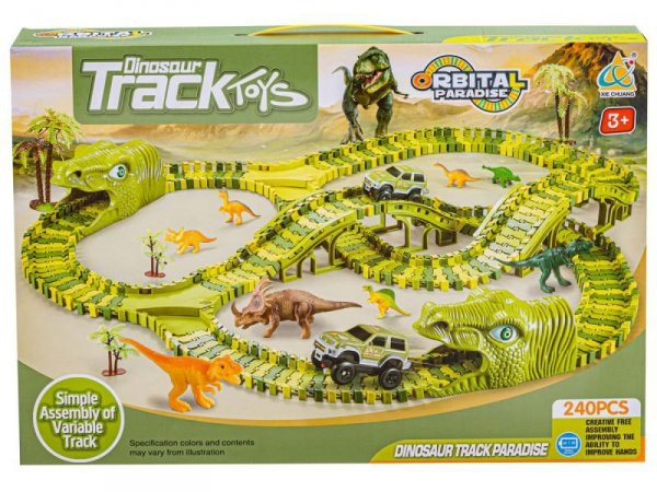 Duży Tor Samochodowy, Wyścigowy - Park Dinozaurów 270 El. ( 240 + 30 )
