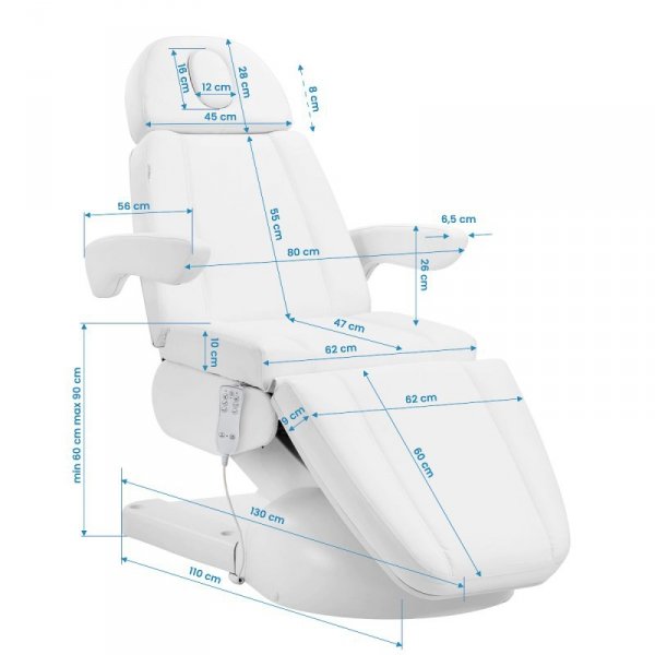 Fotel kosmetyczny elektryczny Azzurro Lux 3 silniki z podgrzewaniem biały