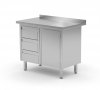 Stół przyścienny szafka z trzema szufladami i drzwiami na zawiasach - szuflady po lewej stronie 900 x 700 x 850 mm POLGAST 136097-3-L 136097-3-L