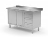 Stół przyścienny szafka z trzema szufladami i drzwiami suwanymi - szuflady po prawej stronie 1500 x 600 x 850 mm POLGAST 138156-P 138156-P