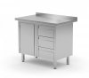 Stół przyścienny szafka z trzema szufladami i drzwiami na zawiasach - szuflady po prawej stronie 900 x 600 x 850 mm POLGAST 136096-3-P 136096-3-P