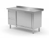 Stół przyścienny szafka z dwiema szufladami i drzwiami suwanymi - szuflady po lewej stronie 1800 x 600 x 850 mm POLGAST 130186-L 130186-L