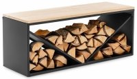 Stojak na drewno - z ławką - 20/30 kg - 104 x 35 x 41 cm - stal/drewno - czarny Hillvert 10090642 HI-FWR-015 