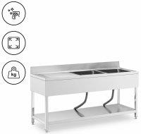 Stół ze zlewem - dwukomorowy - stal nierdzewna - 180 x 60 x 97 cm - Royal Catering 10013160 RCGS-2B1800D6 