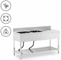 Stół ze zlewem - dwukomorowy - stal nierdzewna - 160 x 60 x 97 cm - Royal Catering 10013159 RCGS-2B1600D6 