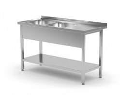 Stół z dwoma zlewami i półką - komory po lewej stronie 1700 x 700 x 850 mm POLGAST 222177-L 222177-L