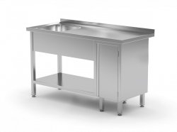 Stół ze zlewem, półką i szafką z drzwiami na zawiasach - komora po lewej stronie 1700 x 600 x 850 mm POLGAST 216176-L 216176-L