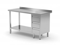 Stół przyścienny szafka z trzema szufladami i półką - szuflady po prawej stronie 1800 x 700 x 850 mm POLGAST 125187-3-P 125187-3-P