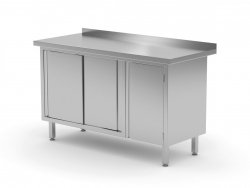 Stół przyścienny z szafką i drzwiami suwanymi - drzwi na zawiasach po prawej stronie 1200 x 700 x 850 mm POLGAST 134127-P 134127-P