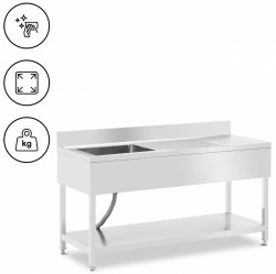 Stół ze zlewem - jednokomorowy - stal nierdzewna - 160 x 60 x 97 cm - Royal Catering 10013157 RCGS-1B1600D6