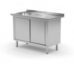 Stół ze zlewem, szafka z drzwiami suwanymi - komora po lewej stronie 1700 x 700 x 850 mm POLGAST 217177-L 217177-L