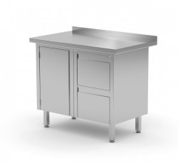 Stół przyścienny szafka z dwiema szufladami i drzwiami na zawiasach - szuflady po prawej stronie 830 x 700 x 850 mm POLGAST 135087-P 135087-P