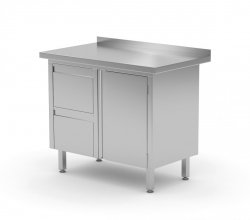 Stół przyścienny szafka z dwiema szufladami i drzwiami na zawiasach - szuflady po lewej stronie 900 x 600 x 850 mm POLGAST 135096-L 135096-L
