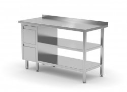 Stół przyścienny szafka z dwiema szufladami i dwiema półkami - szuflady po lewej stronie 1000 x 600 x 850 mm POLGAST 125106-L/2 125106-L/2