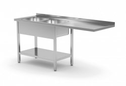Stół z dwoma zlewami, półką i miejscem na zmywarkę lub lodówkę - komory po lewej stronie 2200 x 600 x 850 mm POLGAST 241226-L 241226-L