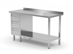 Stół przyścienny szafka z trzema szufladami i półką - szuflady po lewej stronie 1000 x 700 x 850 mm POLGAST 125107-3-L 125107-3-L