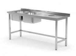 Stół z dwoma zlewami i otworem na odpadki - komory po lewej stronie 1800 x 700 x 850 mm POLGAST 246187-L 246187-L