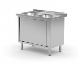 Stół z dwoma zlewami, szafka z drzwiami suwanymi 1000 x 600 x 850 mm POLGAST 227106 227106