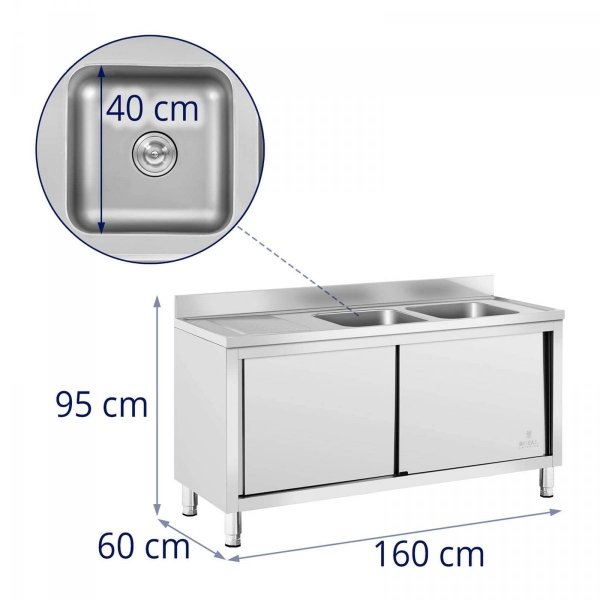 Szafka ze zlewem - 2 komory - stal nierdzewna - 400 x 400 x 250 mm ROYAL CATERING 10012136 RC-IKS03