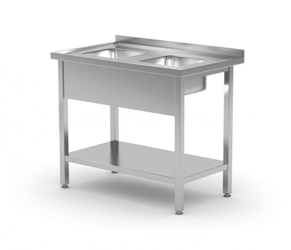 Stół z dwoma małymi zlewami i półką  900 x 600 x 850 mm POLGAST 222096-MK 222096-MK