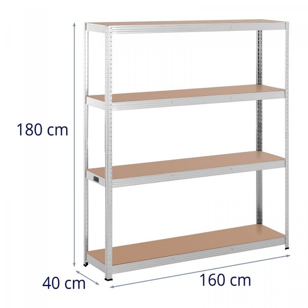 Regał magazynowy - 160 x 40 x 180 cm - 4 x 150 kg - szary MSW 10061987 MSW-STSH-34