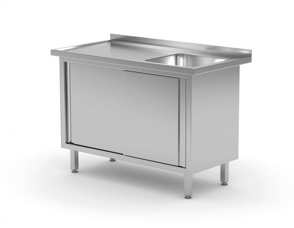 Stół ze zlewem, szafka z drzwiami suwanymi - komora po prawej stronie 1500 x 700 x 850 mm POLGAST 217157-P 217157-P