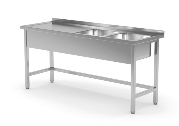 Stół z dwoma zlewami wzmocniony bez półki - komory po prawej stronie 1700 x 600 x 850 mm POLGAST 220176-P 220176-P