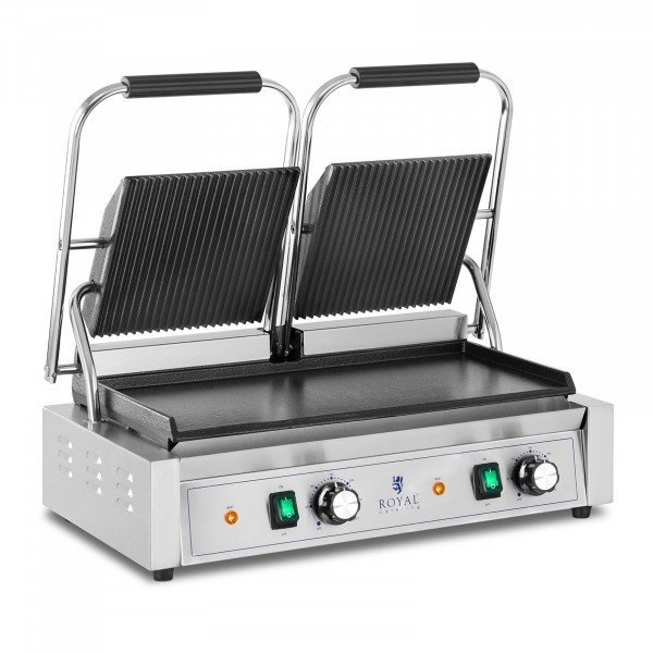Grill kontaktowy - płyta ryflowana i gładka - Royal Catering - 3600 W ROYAL CATERING 10011990 RCPKG-3600-M