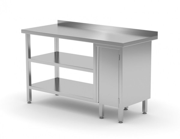 Stół przyścienny szafka z drzwiami na zawiasach i dwiema półkami - szafka po prawej stronie 1100 x 700 x 850 mm POLGAST 126117-P/2 126117-P/2