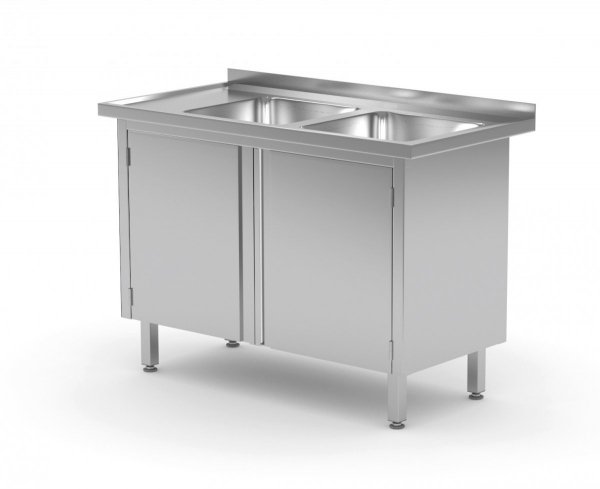 Stół z dwoma zlewami, szafka z drzwiami na zawiasach - komory po prawej stronie 1200 x 700 x 850 mm POLGAST 228127-P 228127-P