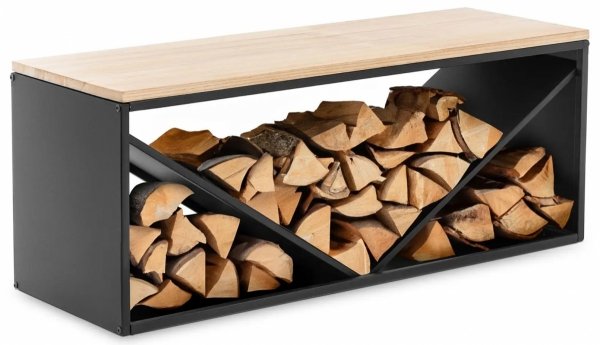 Stojak na drewno - z ławką - 20/30 kg - 104 x 35 x 41 cm - stal/drewno - czarny Hillvert 10090642 HI-FWR-015