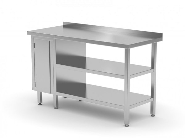 Stół przyścienny szafka z drzwiami na zawiasach i dwiema półkami - szafka po lewej stronie 800 x 600 x 850 mm POLGAST 126086-L/2 126086-L/2