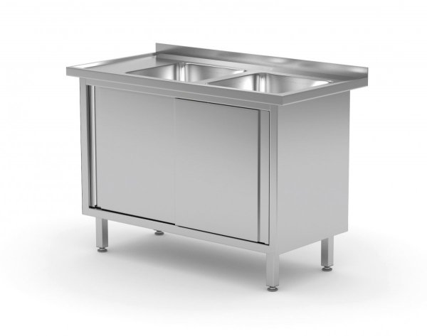 Stół z dwoma zlewami, szafka z drzwiami suwanymi - komory po prawej stronie 1500 x 700 x 850 mm POLGAST 227157-P 227157-P