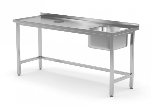 Stół ze zlewm i otworem na odpadki - komora po prawej stronie 1500 x 600 x 850 mm POLGAST 236156-P 236156-P