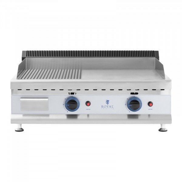 Podwójny grill gazowy - 74,5 x 40 cm - gładki / ryflowany - 2 x 3100 W - gaz ziemny - 0,02 bar ROYAL CATERING 10011916 RC-GGHR750