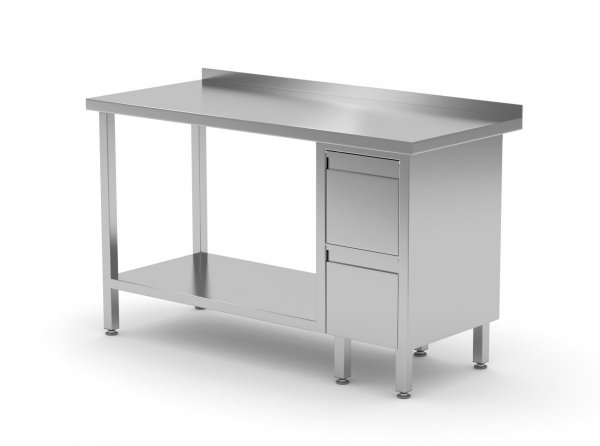 Stół przyścienny szafka z dwiema szufladami i półką - szuflady po prawej stronie 900 x 700 x 850 mm POLGAST 125097-P 125097-P