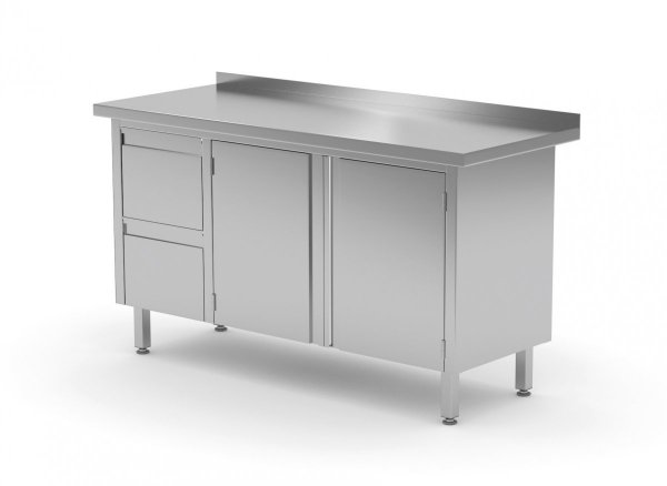 Stół przyścienny szafka z dwiema szufladami i drzwiami na zawiasach - szuflady po lewej stronie 1600 x 700 x 850 mm POLGAST 132167-L 132167-L